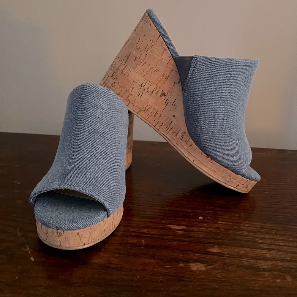 JUSTFAB
A great pair of wedges with a denim sort of look or color,  very nice!